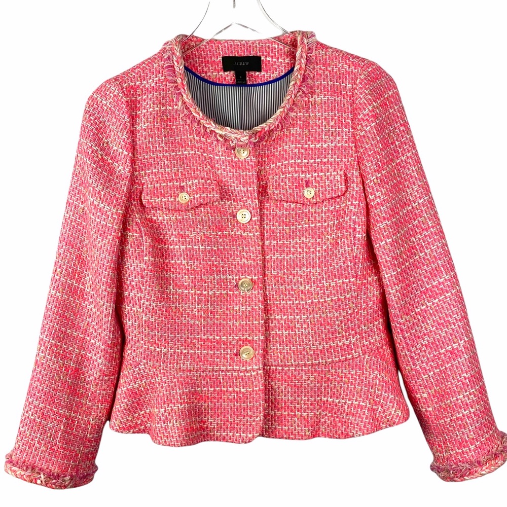 J. Crew Neon Fuschia Tweed Peplum Blazer Jacket Size 6